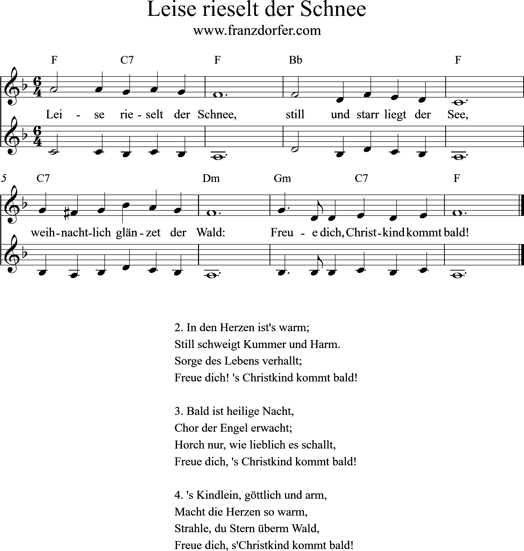 Trompetennoten- F-Dur- Leise rieselt